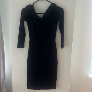 White House Black Market off the shoulder black tiered dress